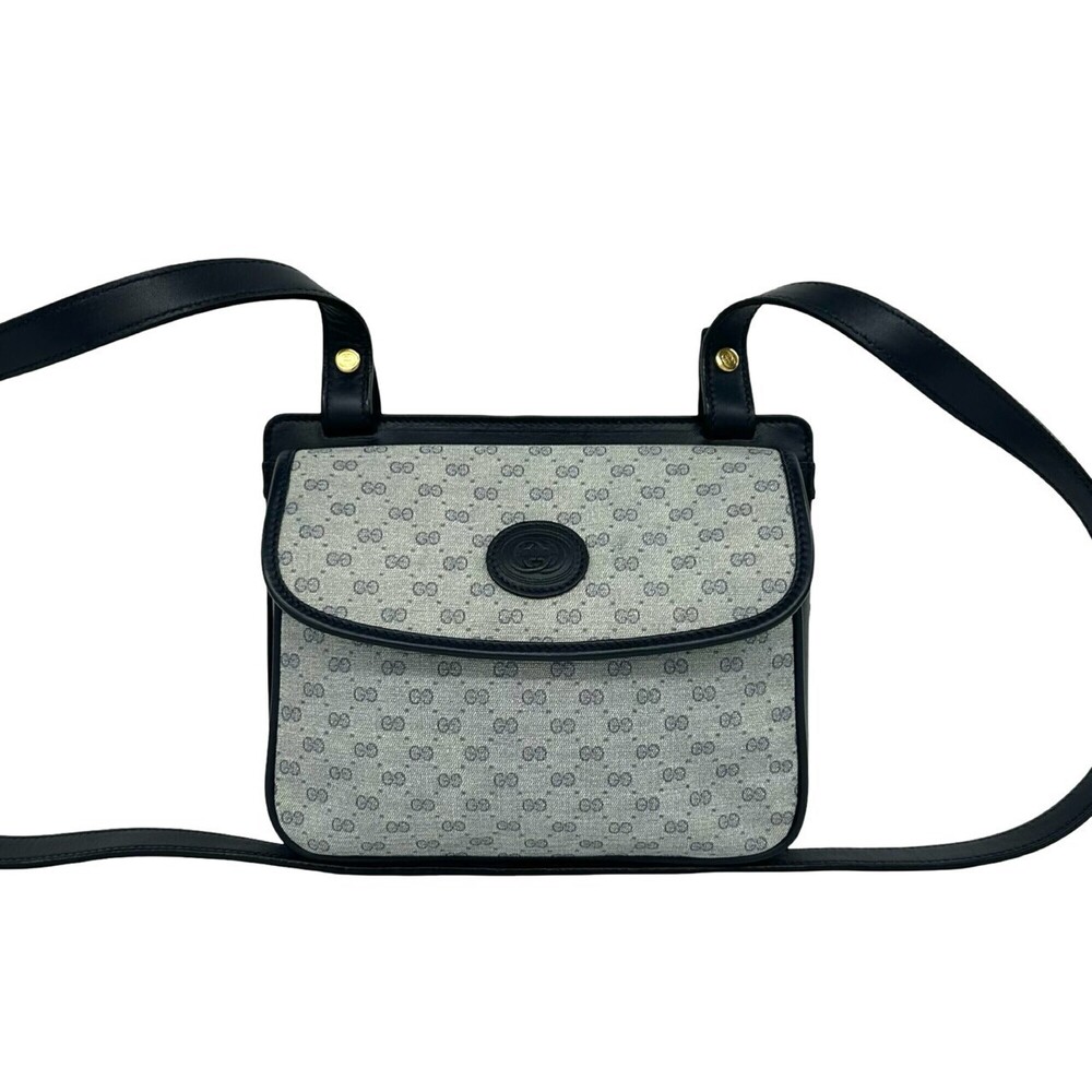 GUCCI Vintage Micro GG Logo Leather Shoulder Bag/Pouch, Navy, 33414
